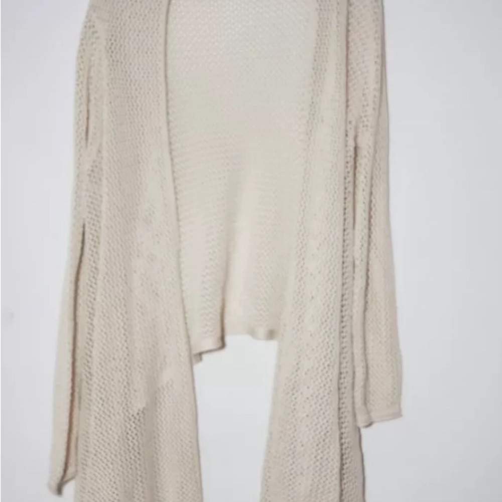 Democracy  L Knit Cardigan Crochet/swim Coverup Open Front Waterfall Ivory Boho